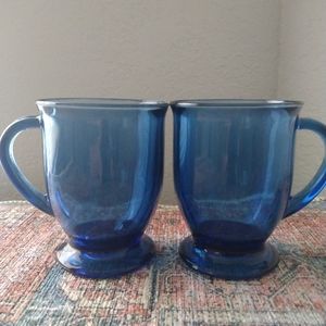 Set of 2 colbalt blue Anchor Hocking mugs